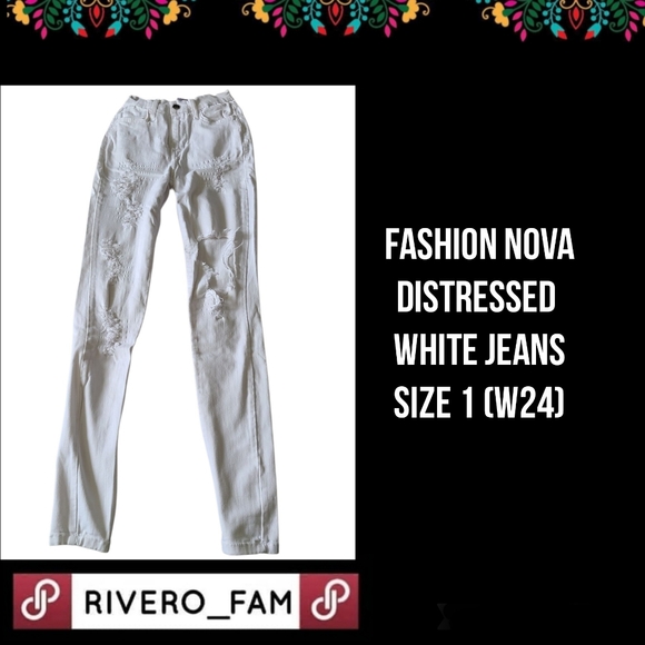 Fashion Nova Denim - FASHION NOVA | DISTRESSED | WHITE JEANS |SIZE 1 (W24)
